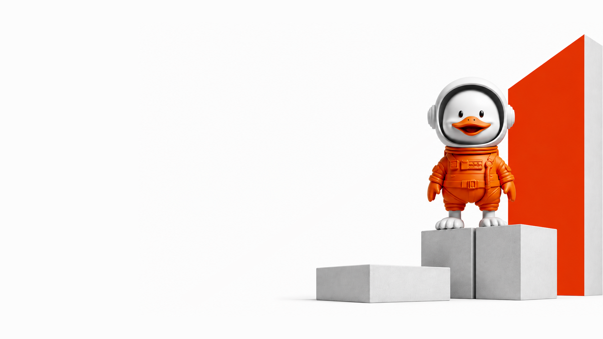 HolyDuck astronaut mascot standing on growth chart podium