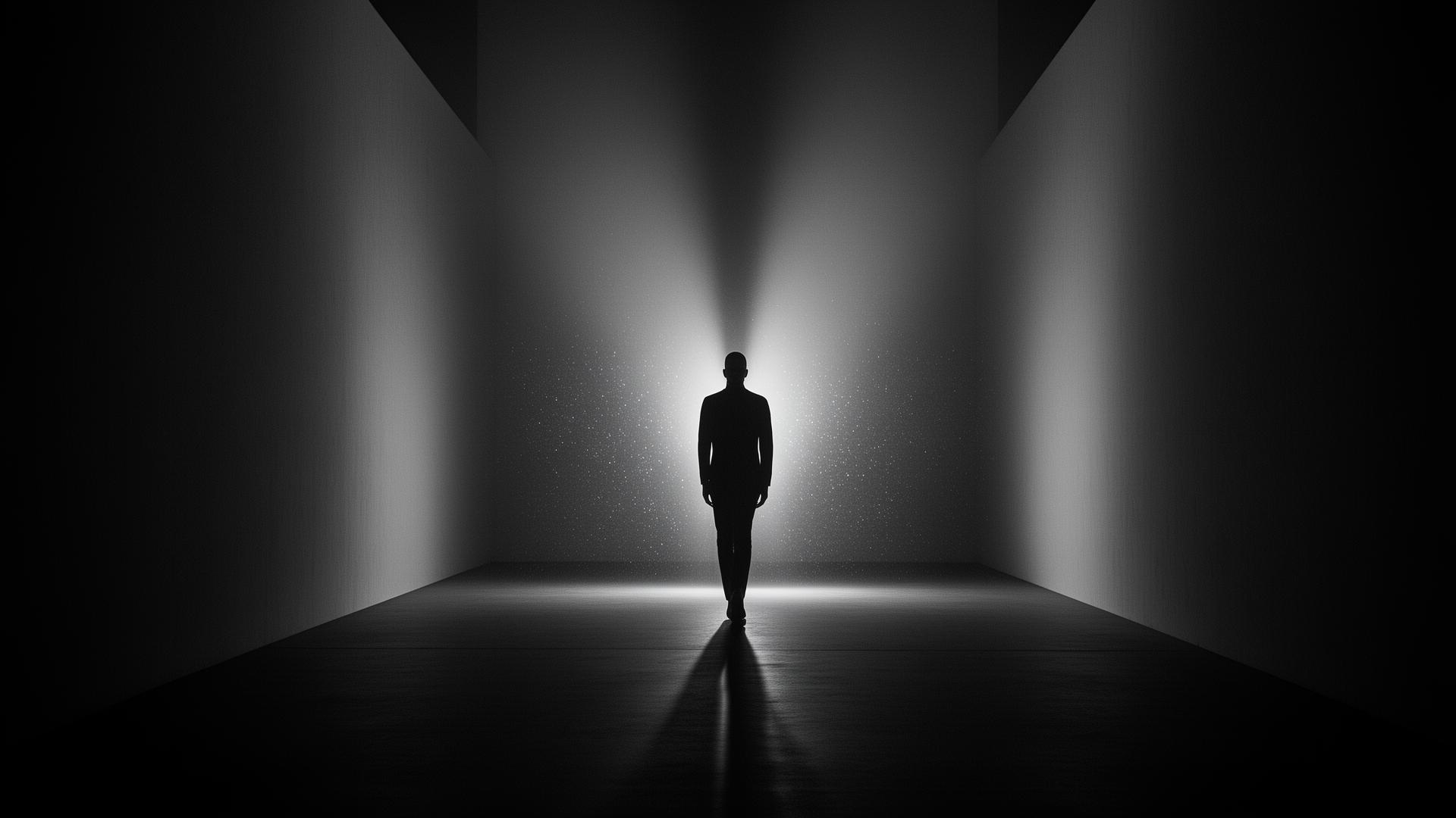 Silhouette against a lit backdrop — the customers you can't quite see